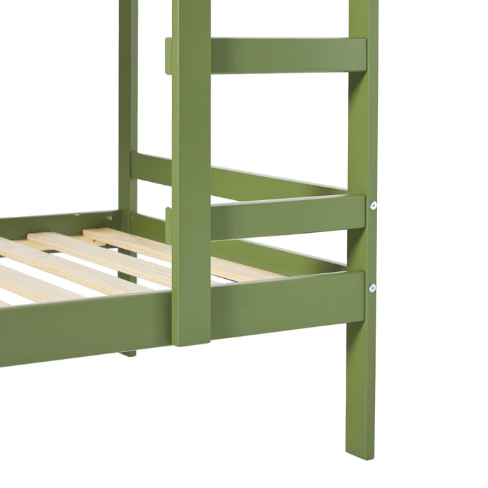 Walker Edison Modern Solid Wood Twin Over Twin Bunk Bed, Olive Green