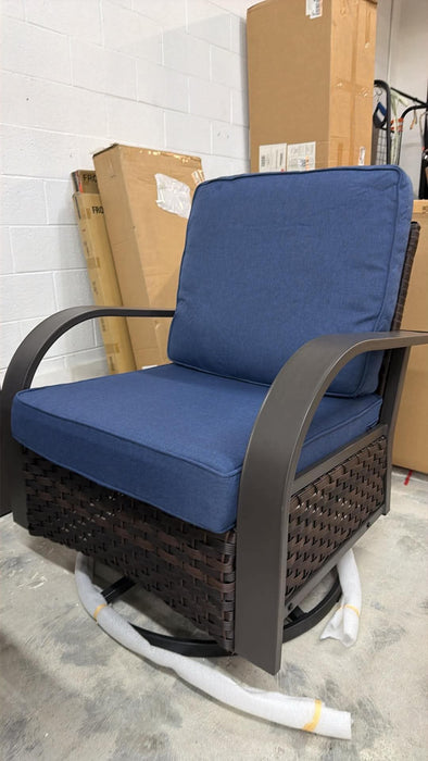 Brand new Patio outdoor set with sofa 2 gliding swivel chairs and gas firepit table