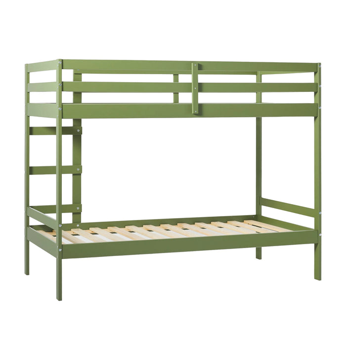 Walker Edison Modern Solid Wood Twin Over Twin Bunk Bed, Olive Green