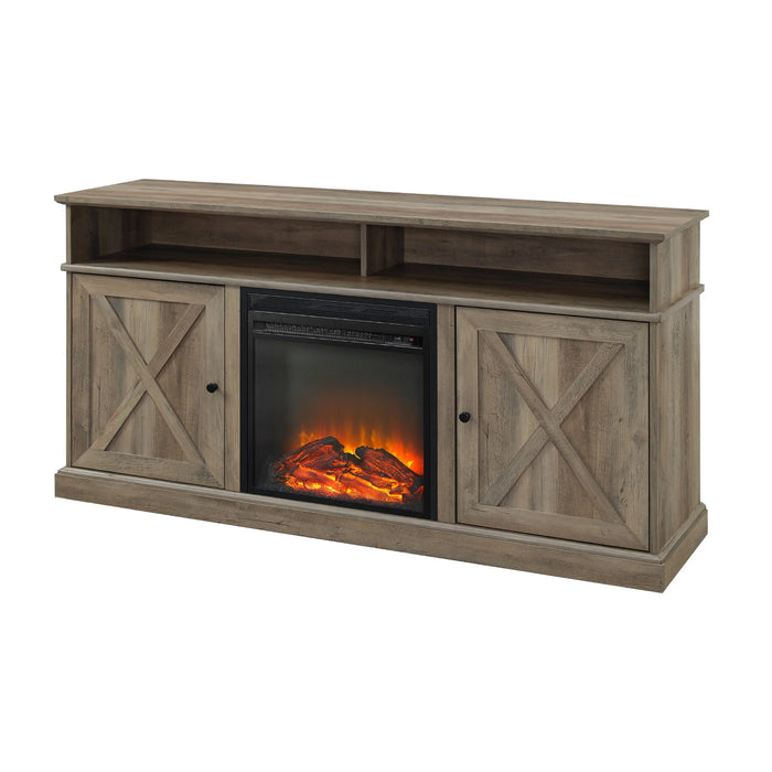 Farmhouse Barn Door Tall Fireplace TV Stand for TVs up to 70", Grey Wash