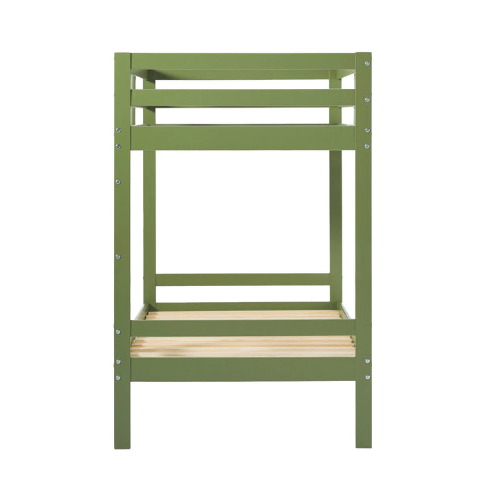 Walker Edison Modern Solid Wood Twin Over Twin Bunk Bed, Olive Green