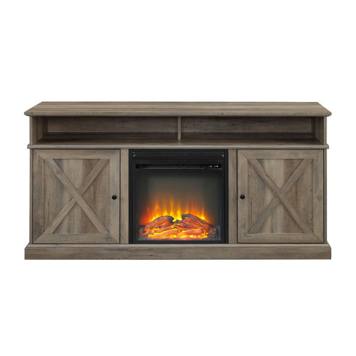 Farmhouse Barn Door Tall Fireplace TV Stand for TVs up to 70", Grey Wash