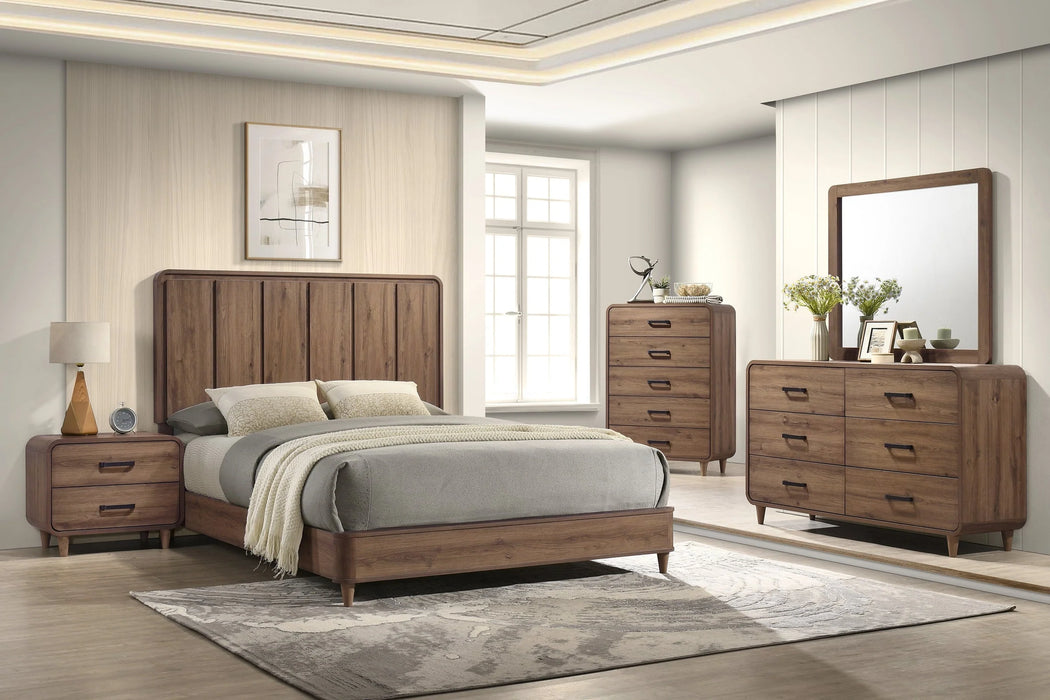 Brand New 5Pc Nyomi Light Brown Panel Bedroom Set